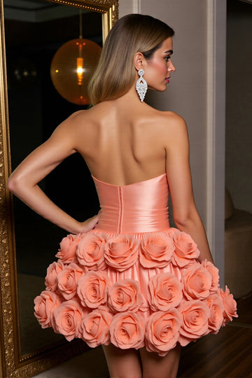 Robe de bal en satin bustier orange avec fleurs 3D